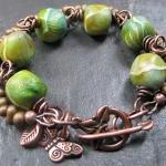 Handmade Copper Bracelet Beaded Mossy Rocks Clay..