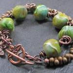 Handmade Copper Bracelet Beaded Mossy Rocks Clay..