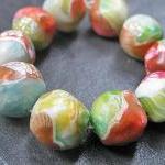 Set Of 10 Handmade Clay Nugget Beads Pink Green..