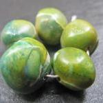 Set Of 5 Handmade Clay Beads Green Blue Turquoise..