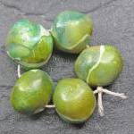 Set Of 5 Handmade Clay Beads Green Blue Turquoise..